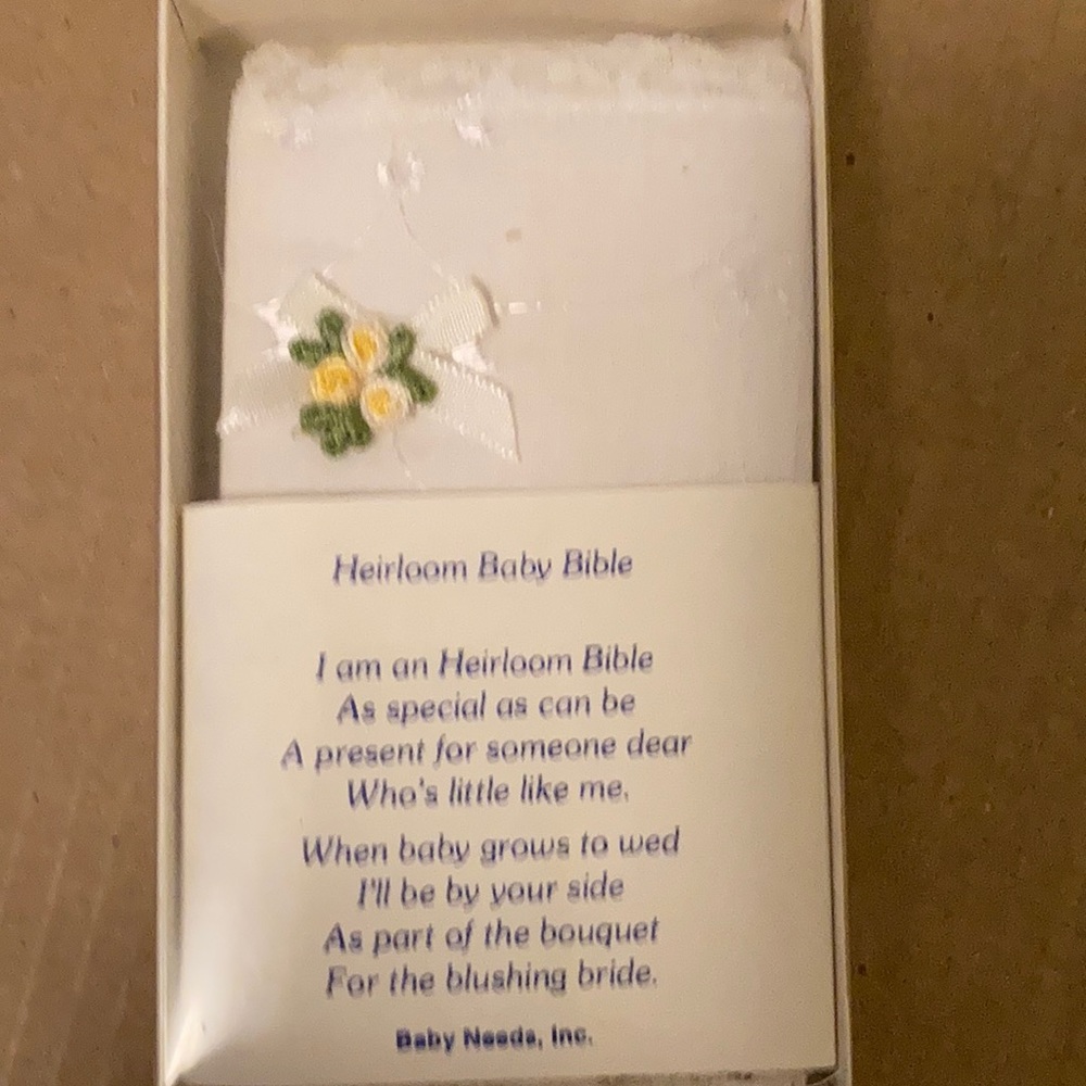 Heirloom Baby Bible. In box. Used. Excellent condition.